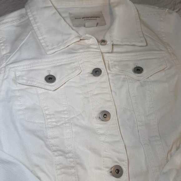 Anthropologie Denim Jacket x Pilcro & The Letterpress White Cropped w/ PomPoms - Picture 4 of 7